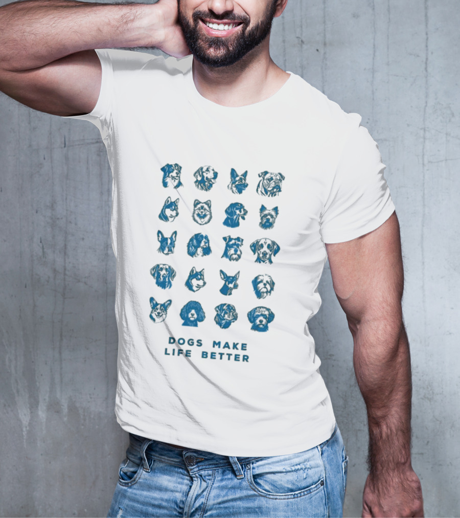 Dogs Make Life Better With Colorful Dog Faces T-Shirt