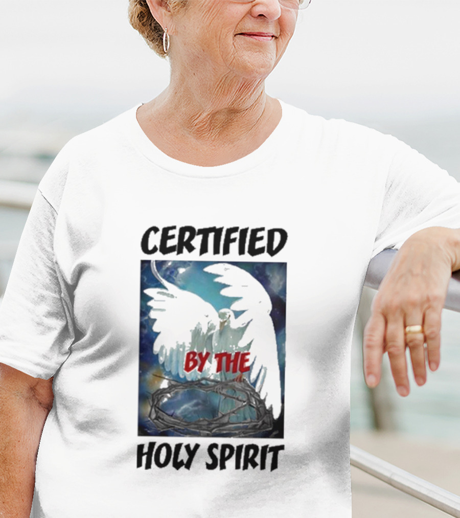 Certified By The Holy Spirit Angel Wings Cross Clouds T-Shirt