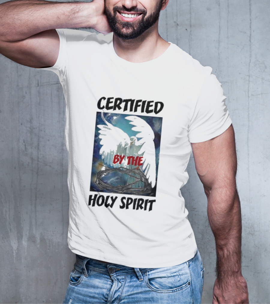 Certified By The Holy Spirit Angel Wings Cross Clouds T-Shirt