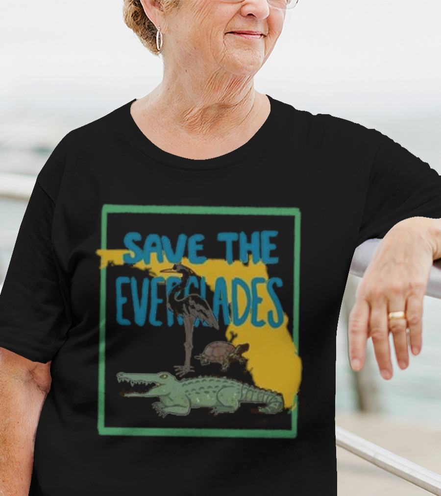 Gators Daily Save The Everglades Florida Map With Alligator, Heron, And Turtle T-Shirt