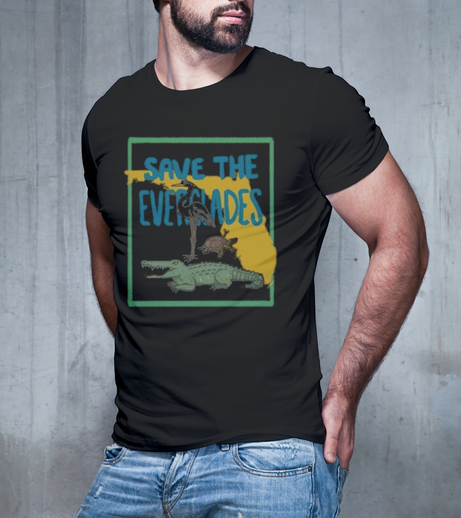 Gators Daily Save The Everglades Florida Map With Alligator, Heron, And Turtle T-Shirt
