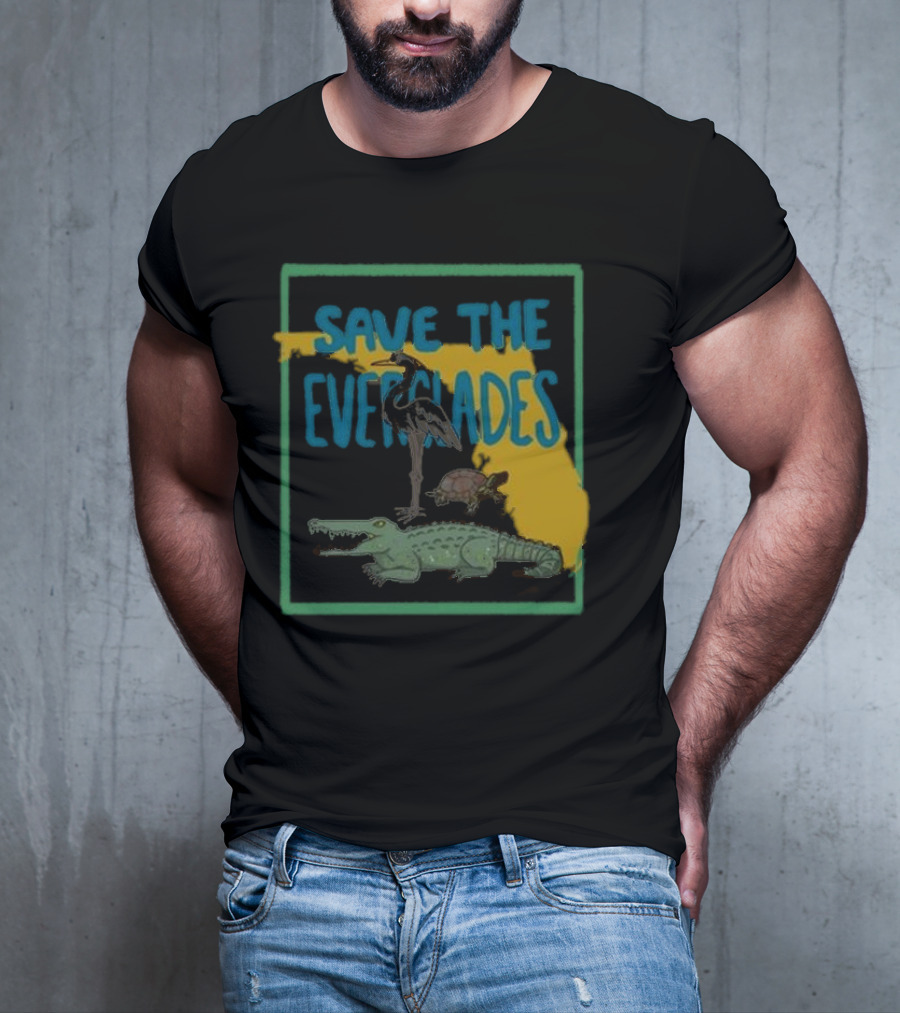 Gators Daily Save The Everglades Florida Map With Alligator, Heron, And Turtle T-Shirt