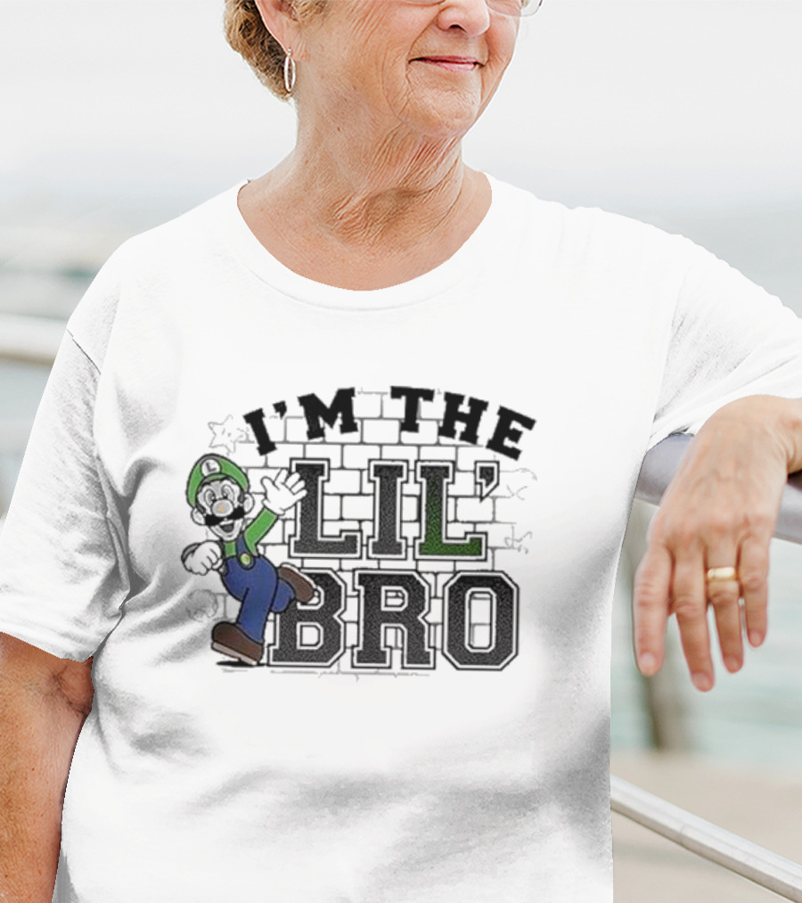 I'm The Lil' Bro Luigi Action Pose Super Mario Dark T-Shirt
