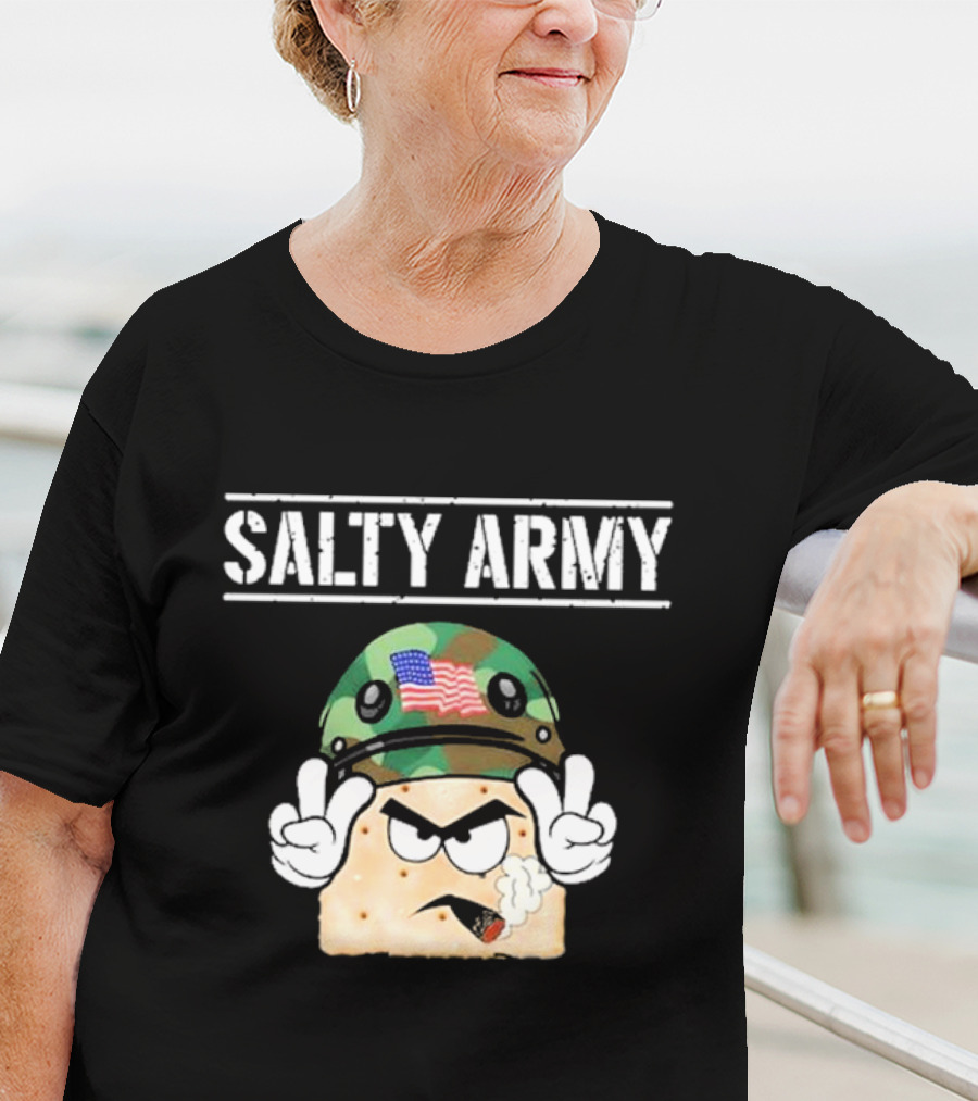 Salty Army Cracker With Camouflage Helmet Smoking Cigarette T-Shirt