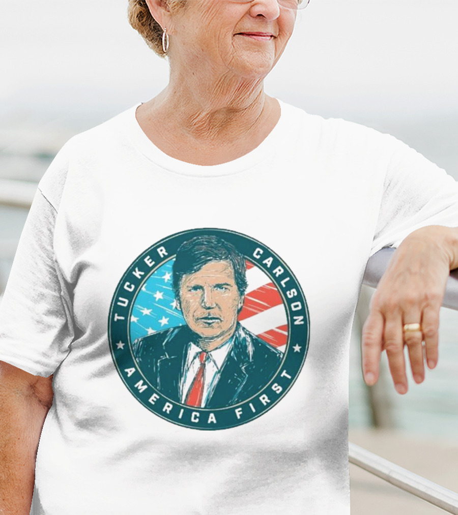 Tucker Carlson America First United States Flag Background T-Shirt