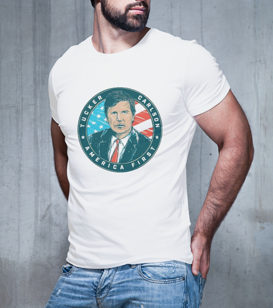 Tucker Carlson America First United States Flag Background T-Shirt