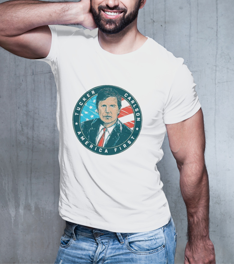 Tucker Carlson America First United States Flag Background T-Shirt