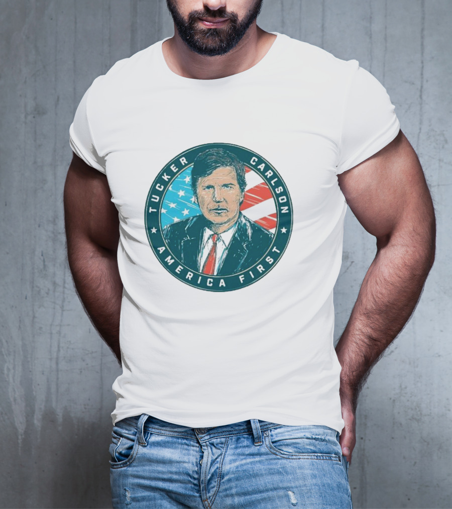 Tucker Carlson America First United States Flag Background T-Shirt
