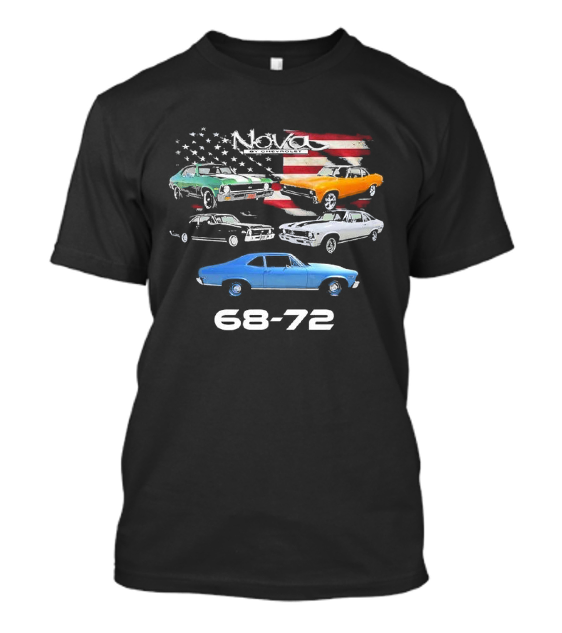 Nova By Chevrolet 68-72 American Flag Classic Cars T-Shirt