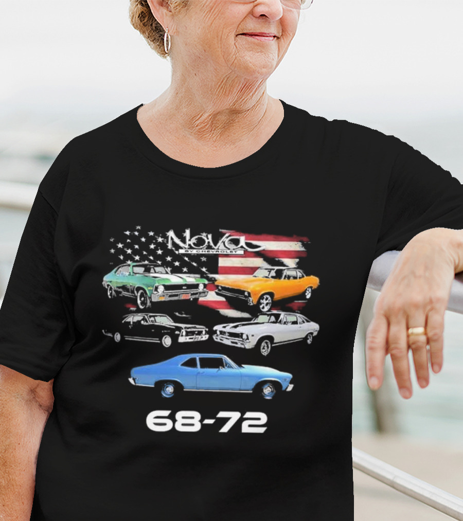 Nova By Chevrolet 68-72 American Flag Classic Cars T-Shirt
