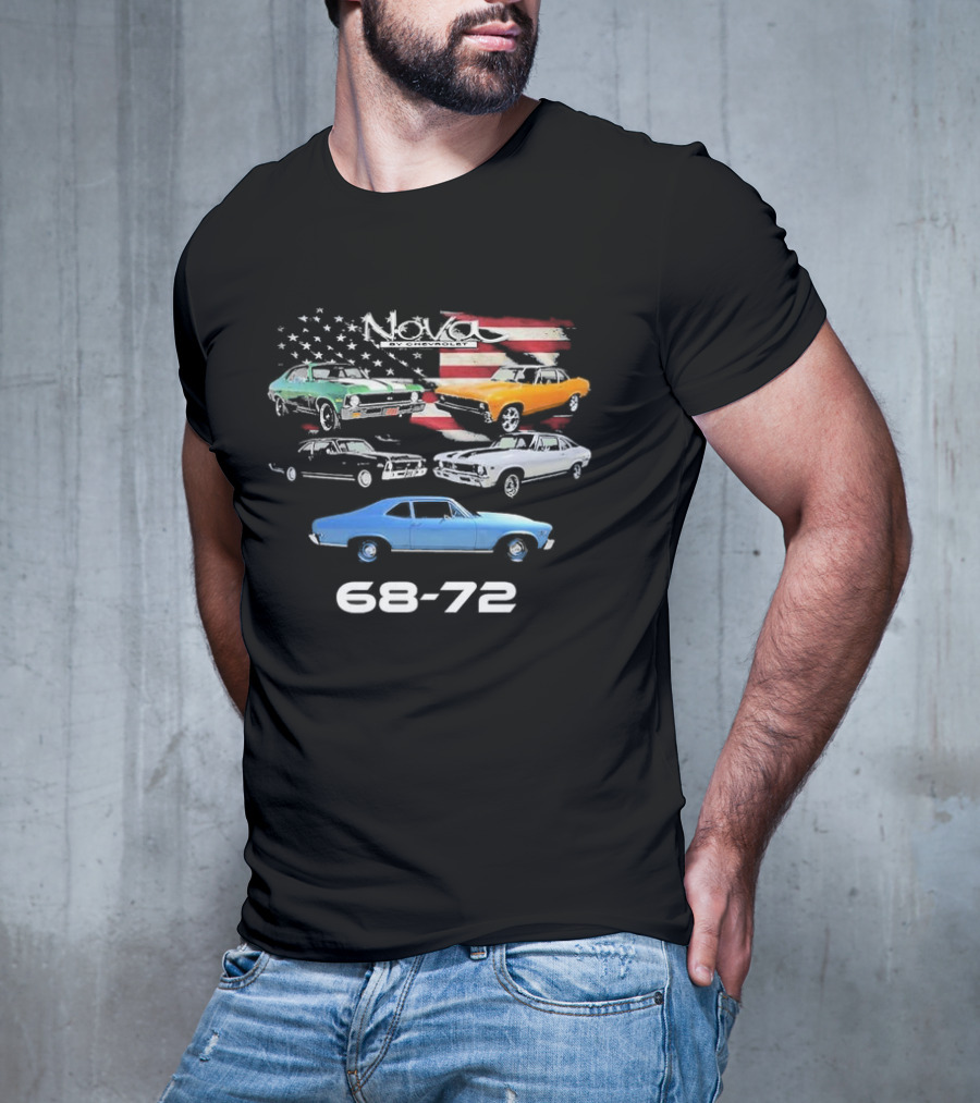 Nova By Chevrolet 68-72 American Flag Classic Cars T-Shirt