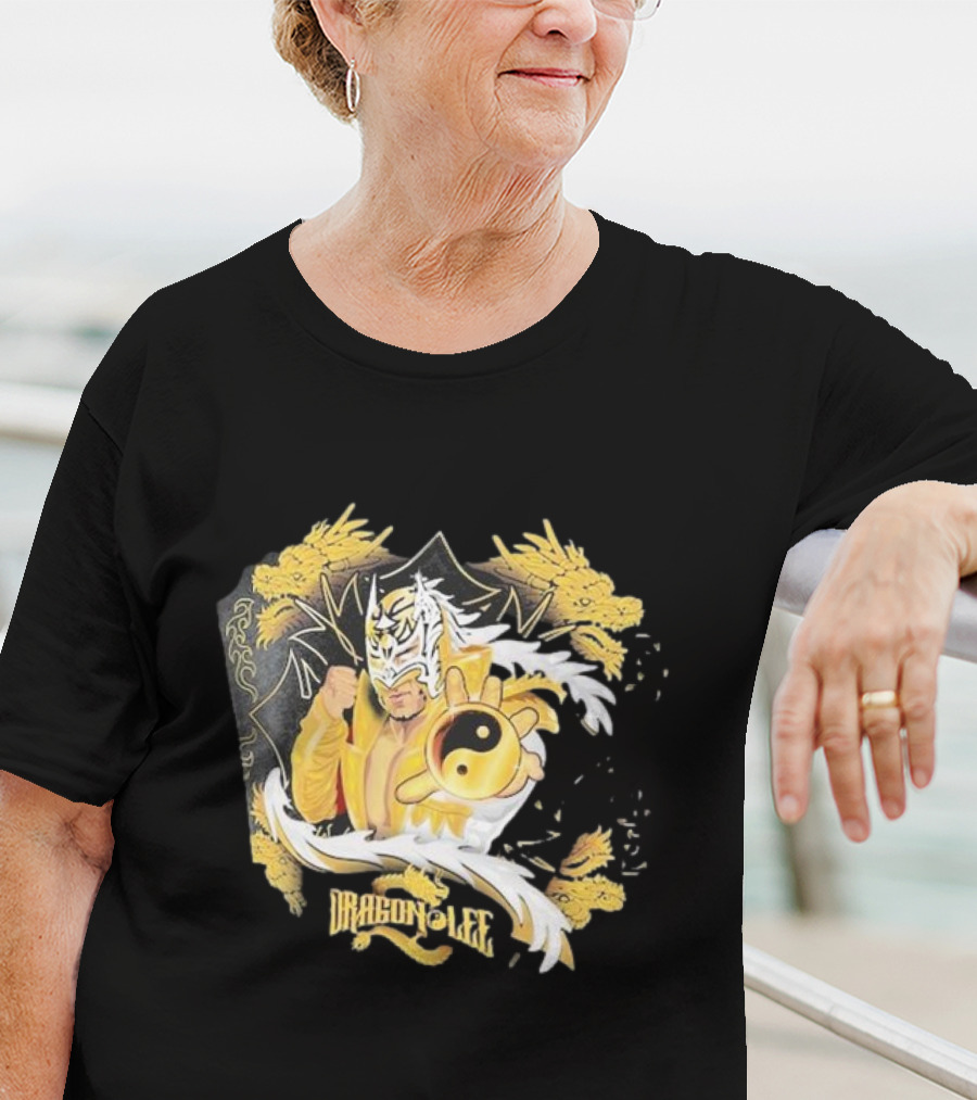Dragon Lee Superstar Masked Wrestler Yin Yang Golden Dragon T-Shirt