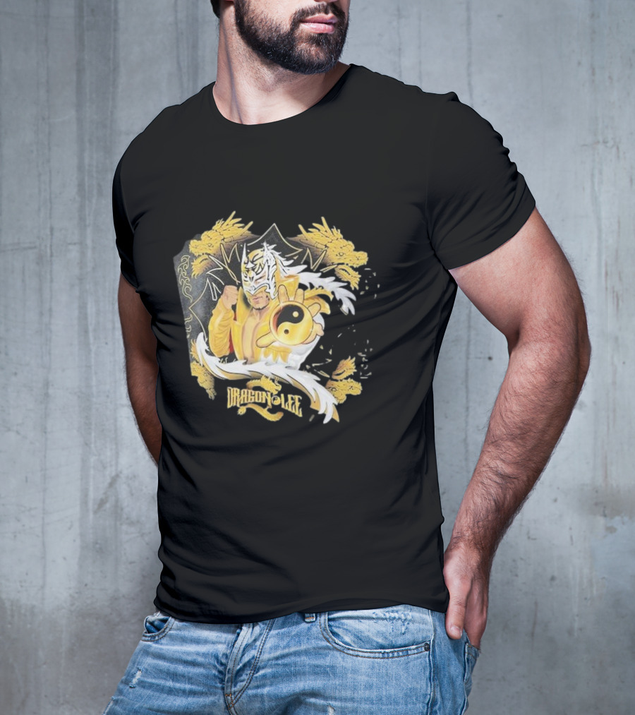 Dragon Lee Superstar Masked Wrestler Yin Yang Golden Dragon T-Shirt