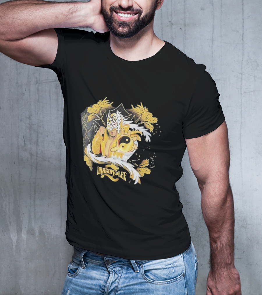Dragon Lee Superstar Masked Wrestler Yin Yang Golden Dragon T-Shirt