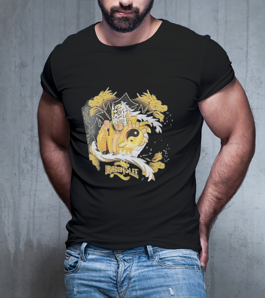 Dragon Lee Superstar Masked Wrestler Yin Yang Golden Dragon T-Shirt