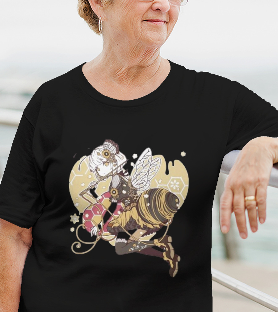 Golden Guardian Of The Hive Ethereal Anime Character With Wings And Honeycomb Elements T-Shirt