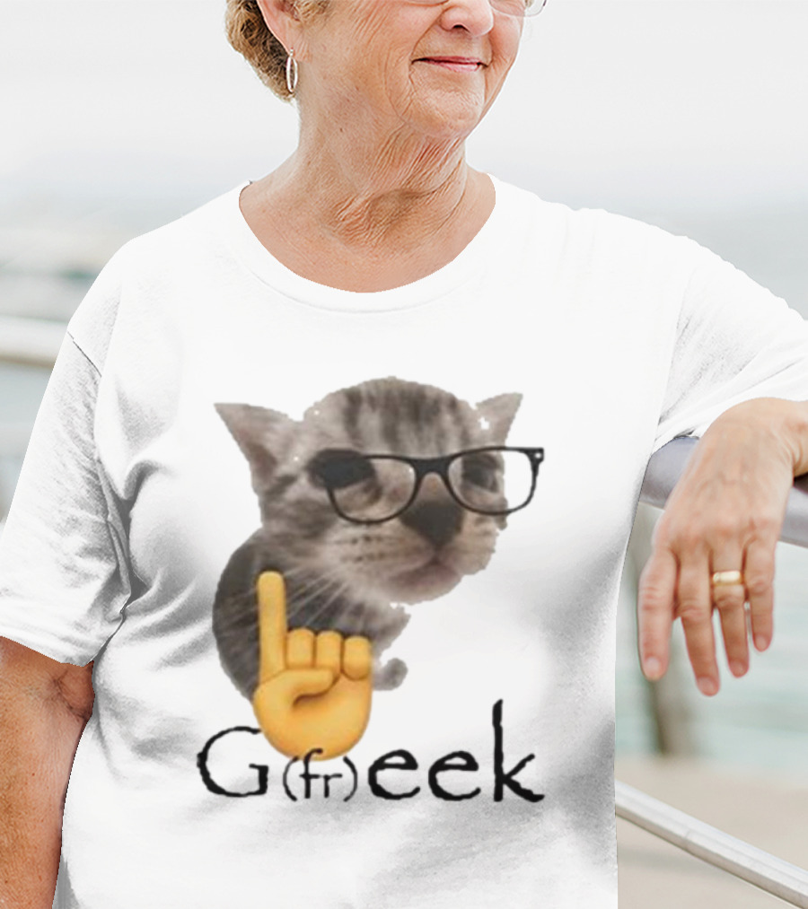 Goofy Ahhs Geek Cat Meme With Glasses And Emoji Finger T-Shirt