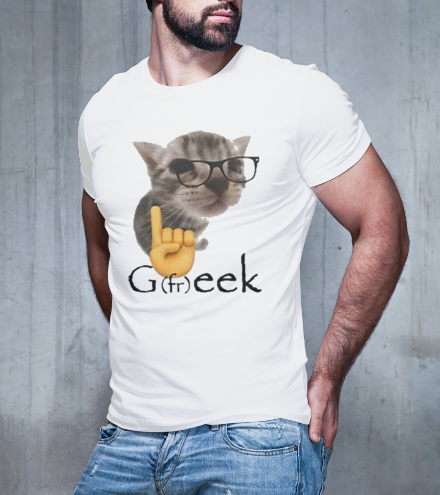 Goofy Ahhs Geek Cat Meme With Glasses And Emoji Finger T-Shirt