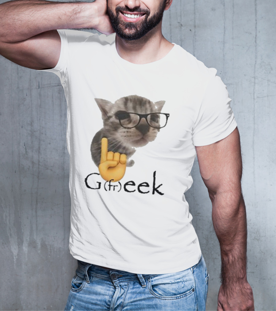 Goofy Ahhs Geek Cat Meme With Glasses And Emoji Finger T-Shirt