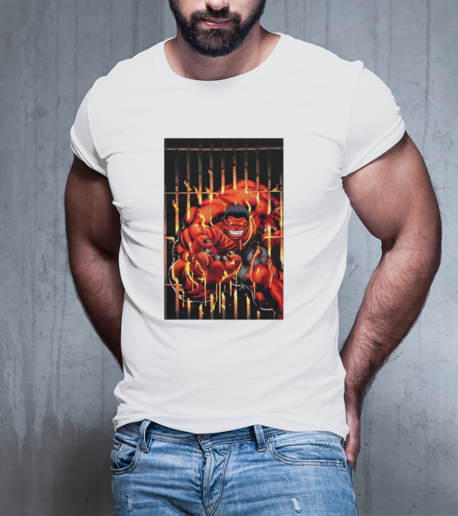 Marvel Red Hulk Escaping Fiery Cage T-Shirt