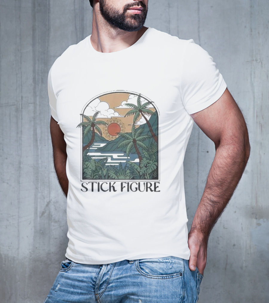 Stick Figure Tropical Sunset Paradise T-Shirt