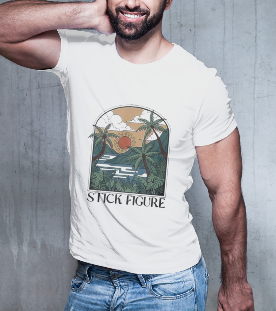 Stick Figure Tropical Sunset Paradise T-Shirt
