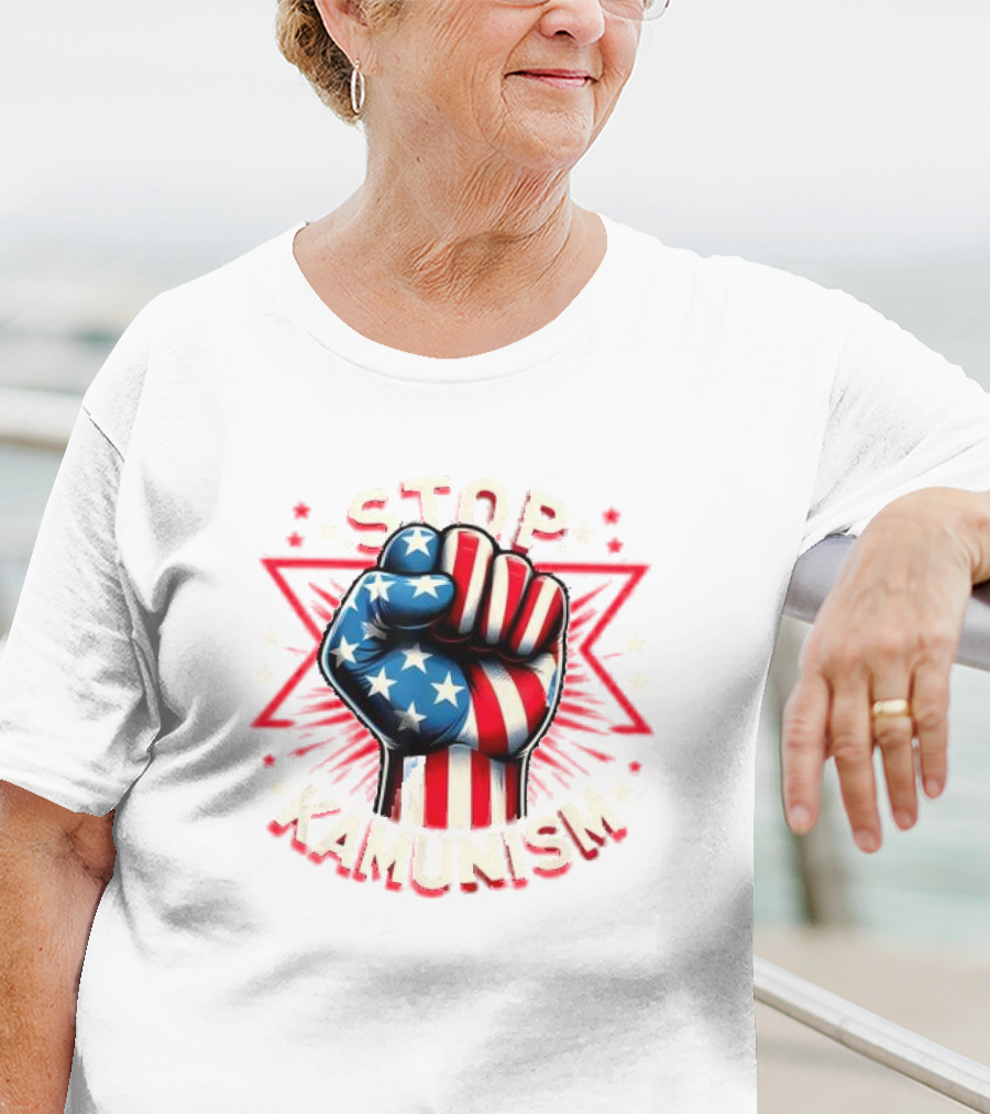 Stop Kamunism American Flag Fist With Stars And Red Stripes T-Shirt