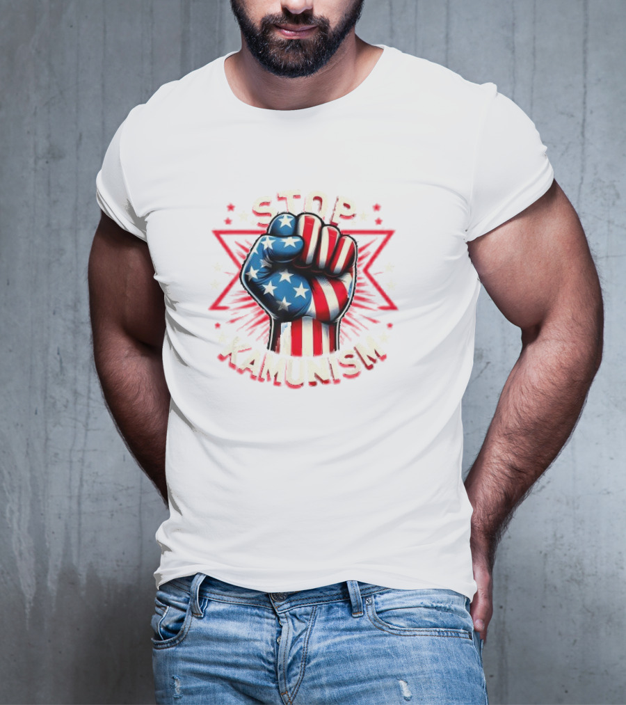 Stop Kamunism American Flag Fist With Stars And Red Stripes T-Shirt
