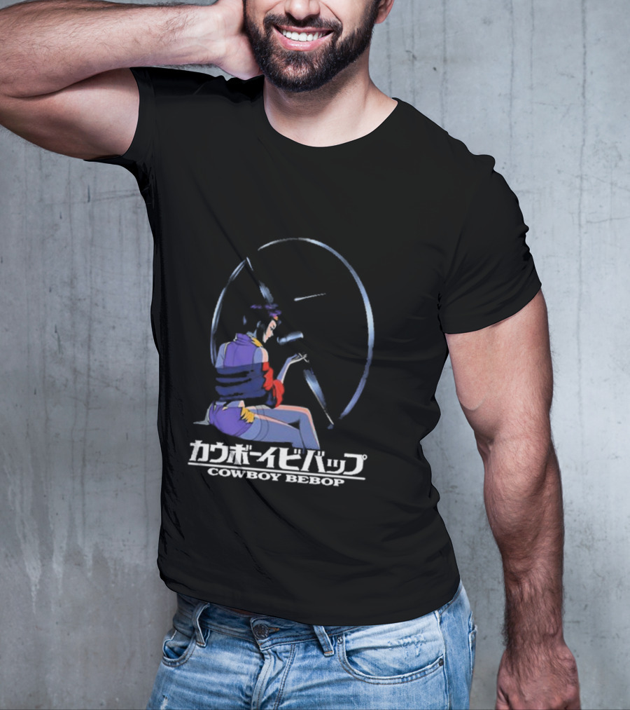 Cowboy Bebop Anime Character Sitting With Reflective Circular Background T-Shirt