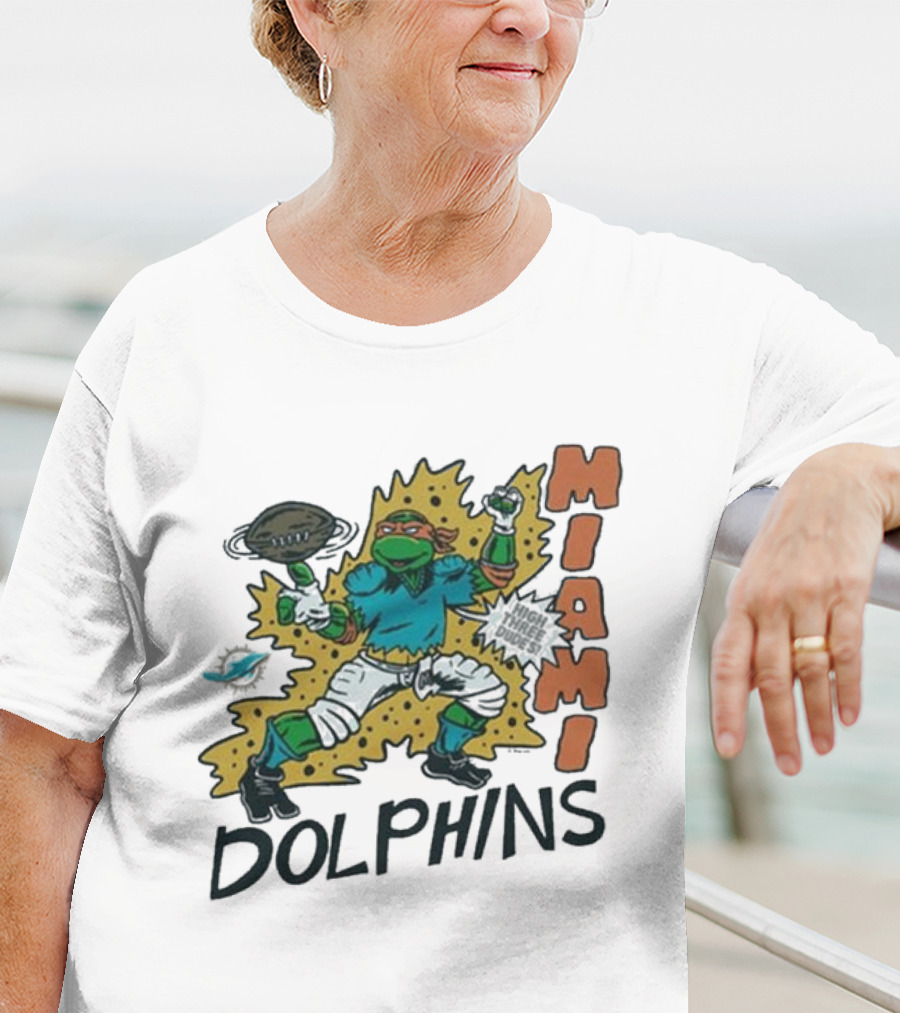 TMNT Michelangelo Miami Dolphins Crossover Comic T-Shirt