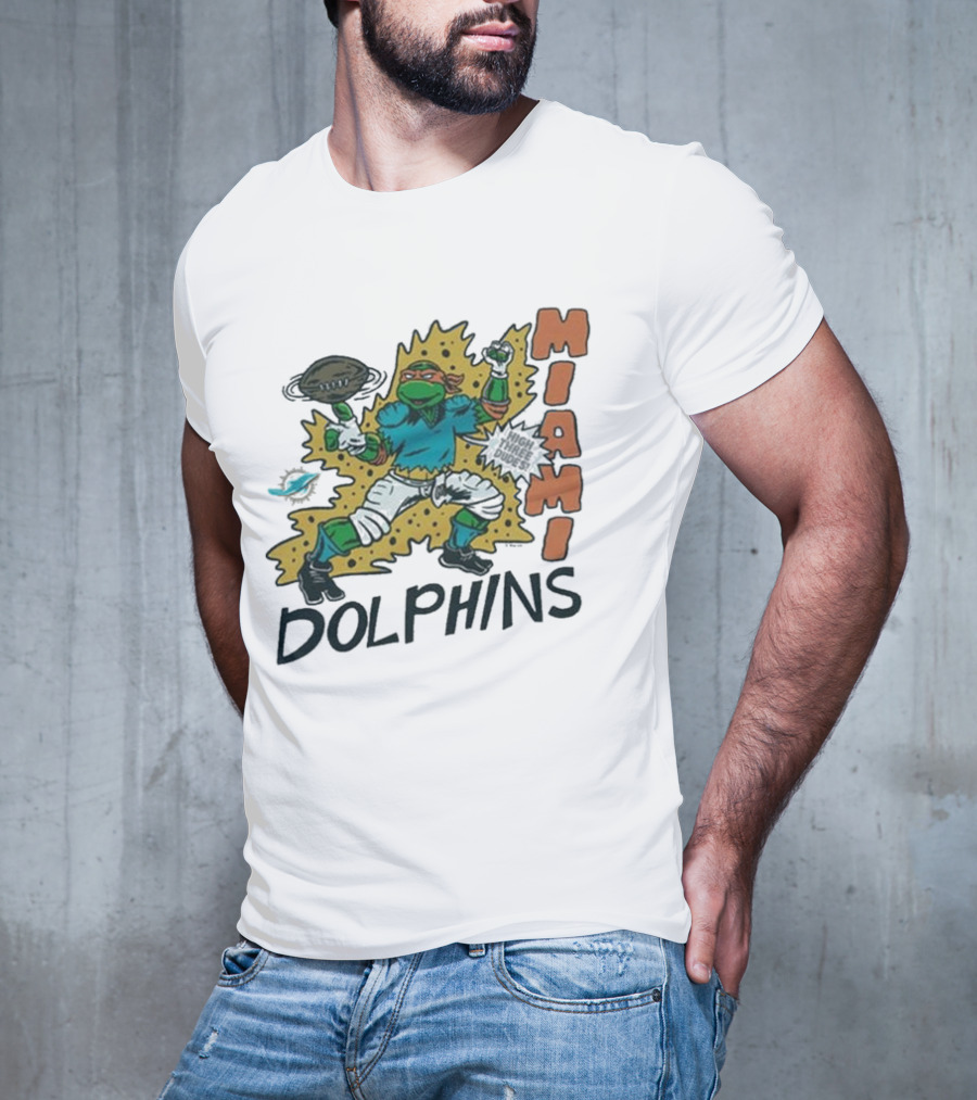 TMNT Michelangelo Miami Dolphins Crossover Comic T-Shirt