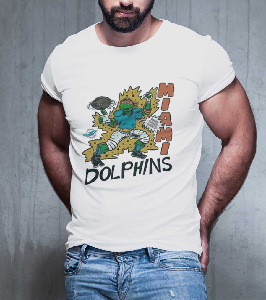 TMNT Michelangelo Miami Dolphins Crossover Comic T-Shirt