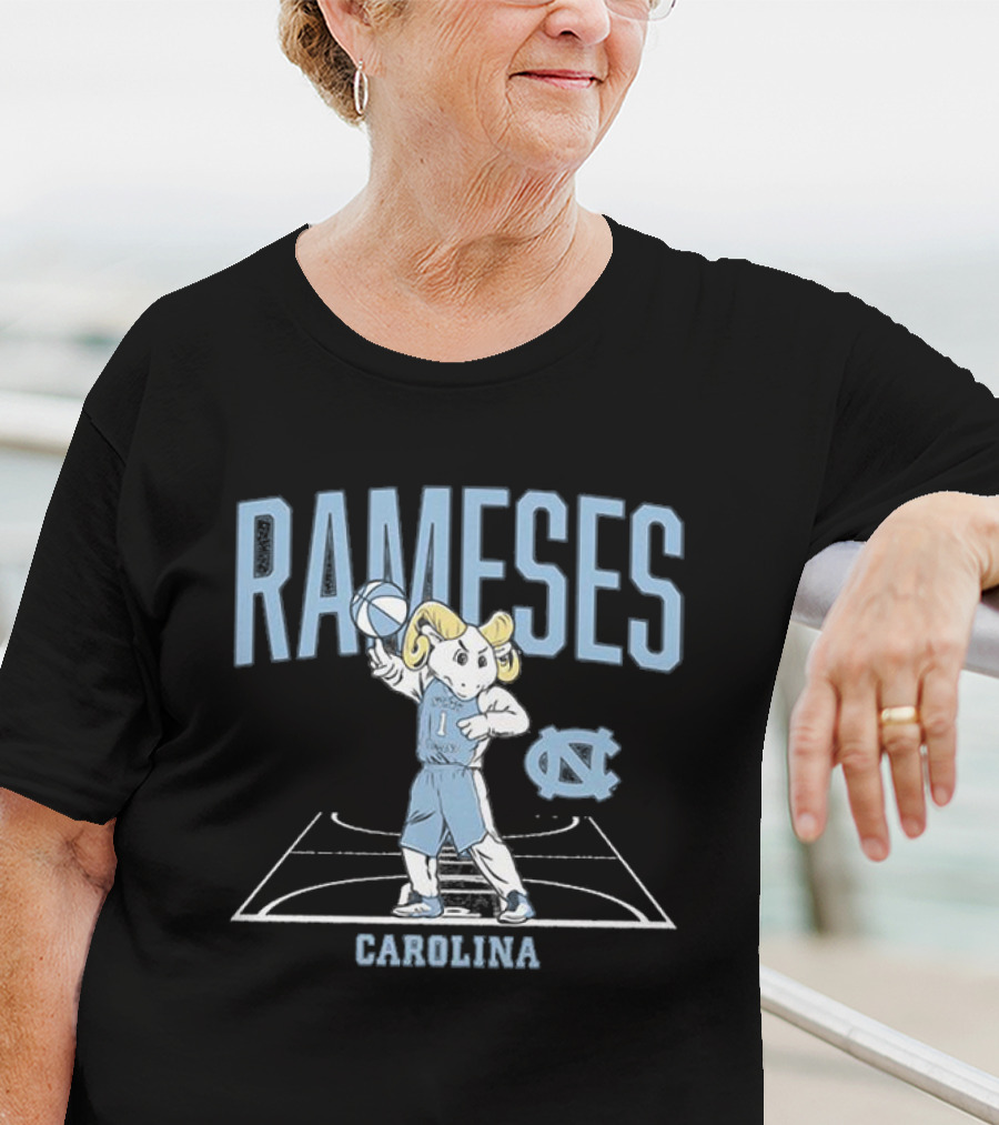 Rameses UNC Basketball Carolina Mascot On Court T-Shirt