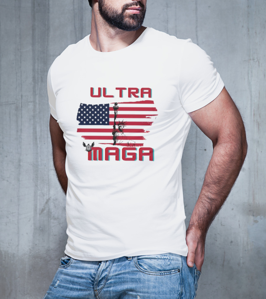 Ultra Maga American Flag With Statue Of Liberty And Eagle T-Shirt