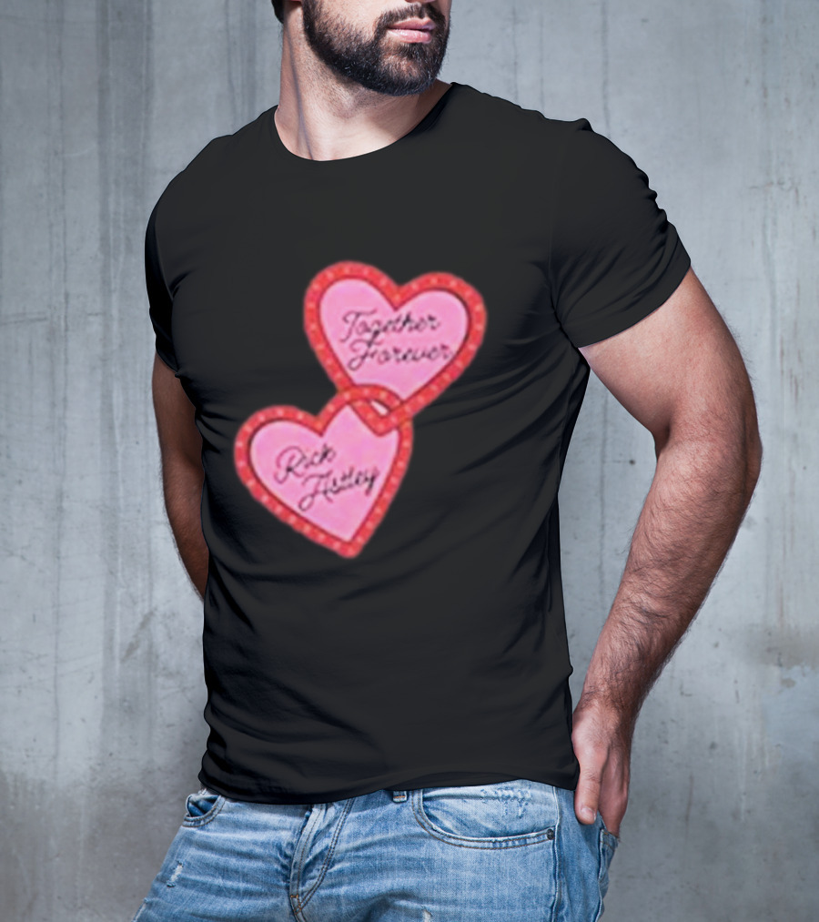 Together Forever Rick Astley Hearts Black T-Shirt