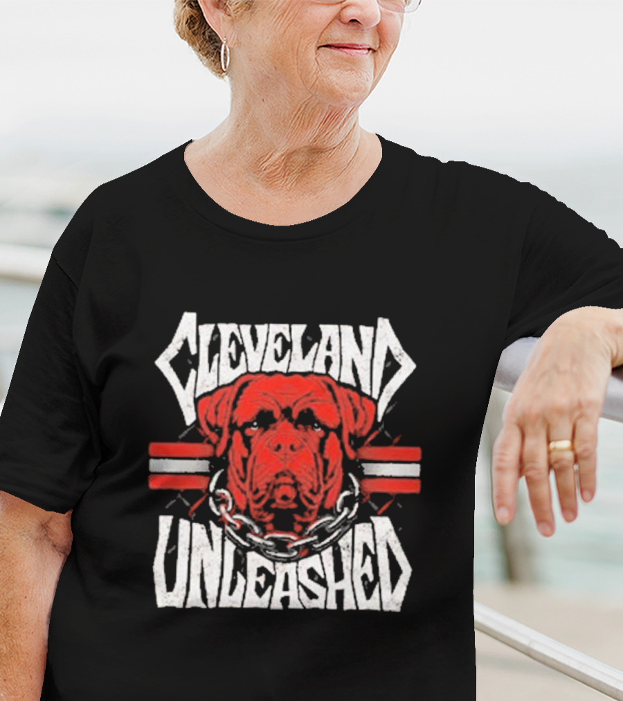 Cleveland Unleashed Dog With Chains And Stripes T-Shirt