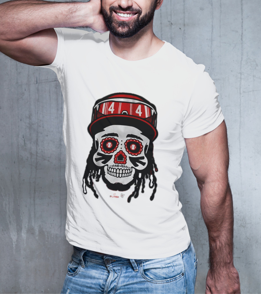 Elly De La Cruz Sugar Skull 44 Red Helmet T-Shirt