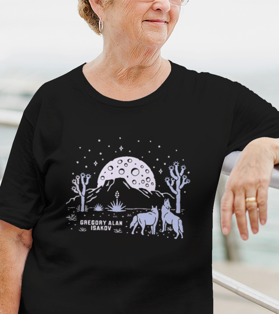 Gregory Alan Isakov Full Moon In Joshua Tree Desert Night With Horses And Cacti T-Shirt