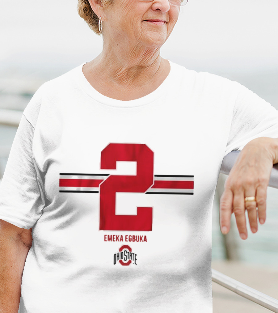 Emeka Egbuka Ohio State Football Number 2 Red Stripe T-Shirt