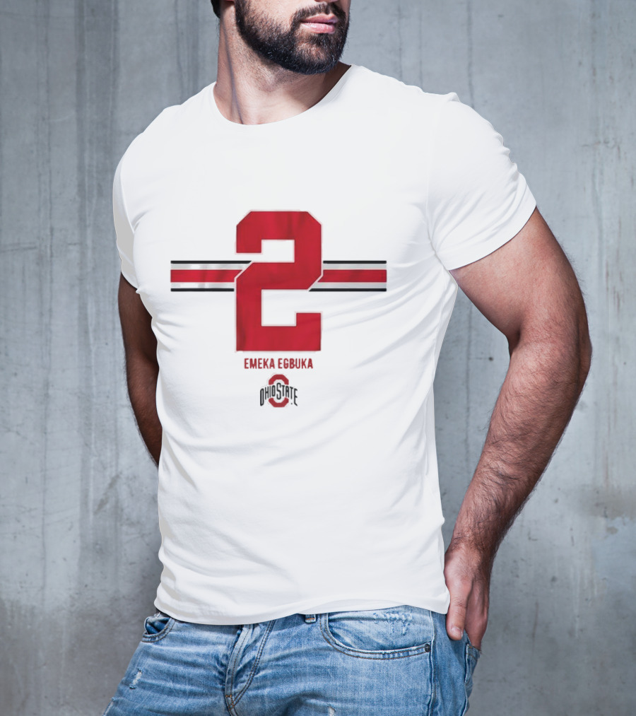 Emeka Egbuka Ohio State Football Number 2 Red Stripe T-Shirt