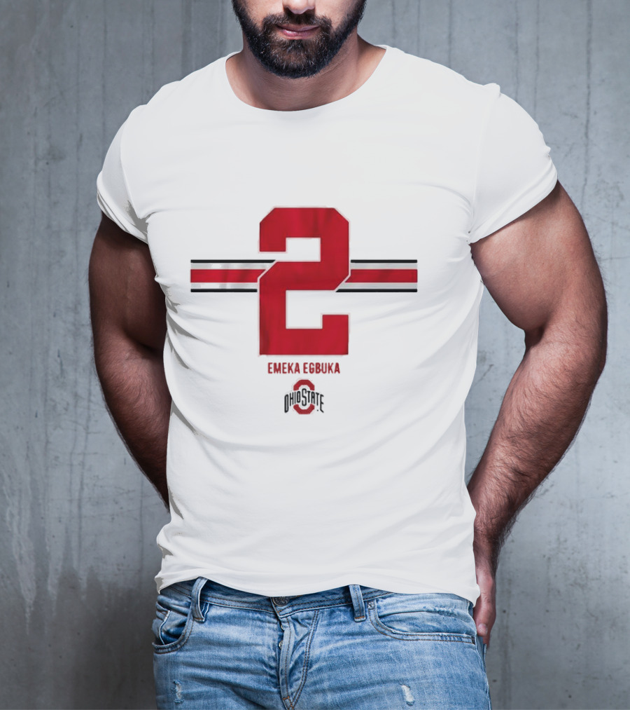 Emeka Egbuka Ohio State Football Number 2 Red Stripe T-Shirt