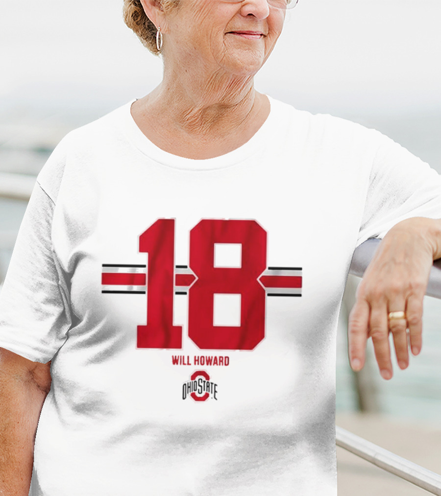 Ohio State Buckeyes Football Will Howard 18 Ohio State Logo Stripe T-Shirt