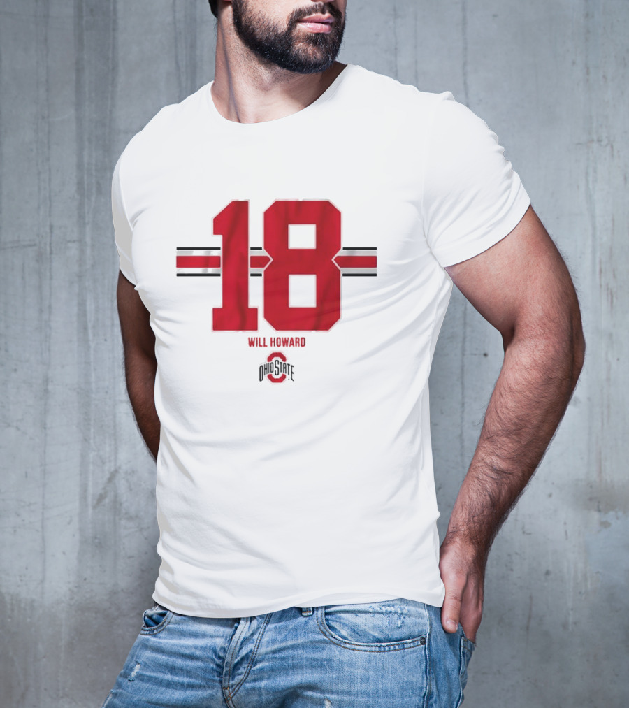 Ohio State Buckeyes Football Will Howard 18 Ohio State Logo Stripe T-Shirt