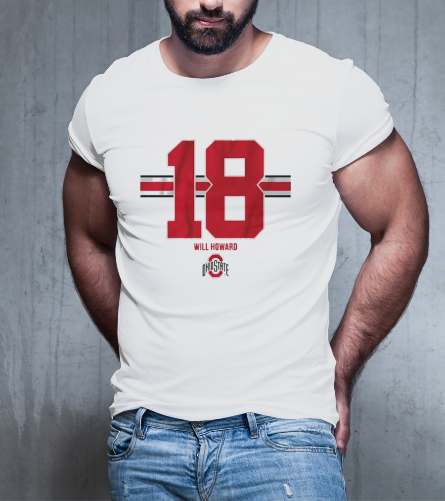 Ohio State Buckeyes Football Will Howard 18 Ohio State Logo Stripe T-Shirt