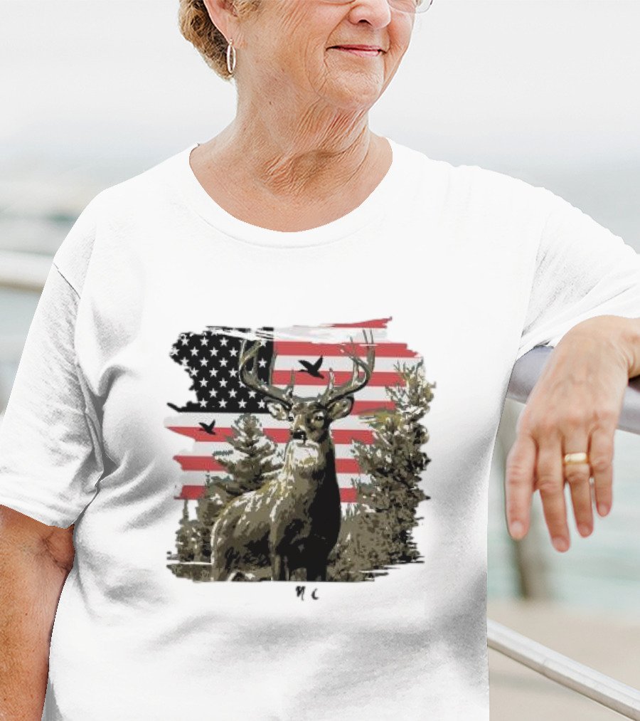 American Buck Cardin Mccoy Deer Forest Flag Scene T-Shirt