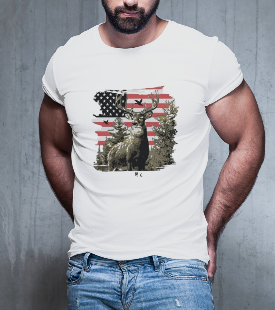 American Buck Cardin Mccoy Deer Forest Flag Scene T-Shirt