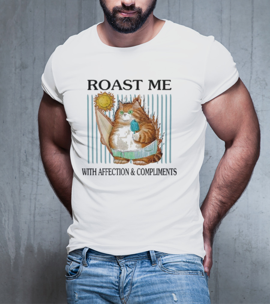 Roast Me Cat With Affection And Compliments Surfing Ice Cream Sun T-Shirt