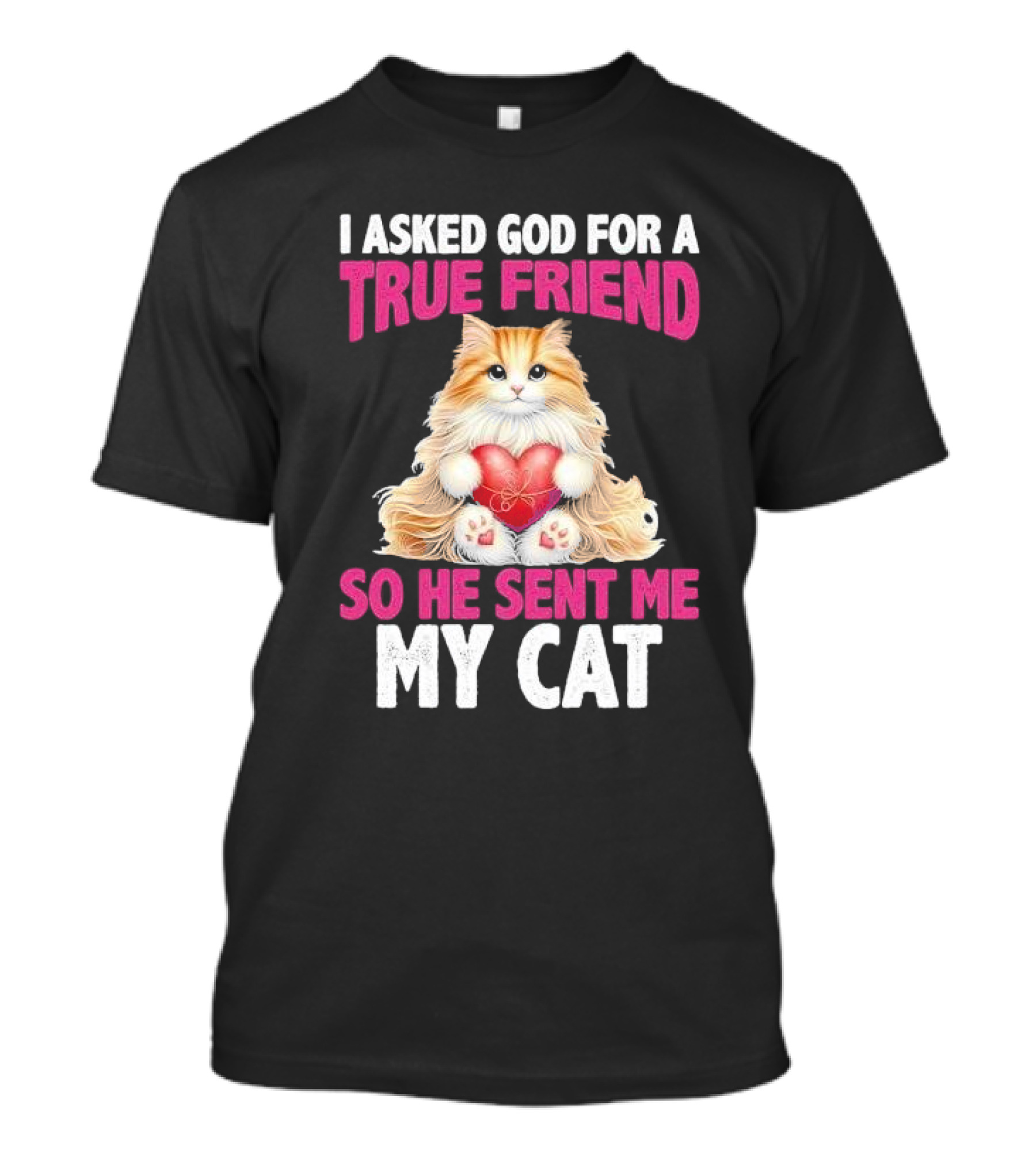 I Asked God For A True Friend So He Sent Me My Cat Fluffy Cat With Heart T-Shirt