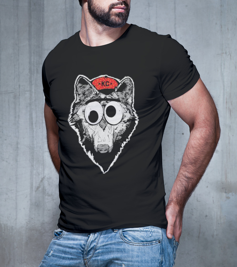 KC Kansas City Wolf Pack Wolves Googly Eyes Red Hat T-Shirt