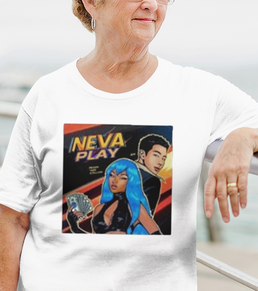Megan Thee Stallion Neva Play Comic Style Artwork With Blue-Haired Character And Cards T-Shirt